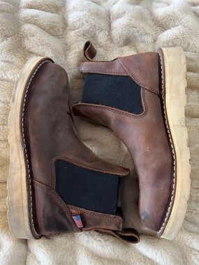 Danner Brown Leather Chelsea Boots with Black Elastic and Cream Sole